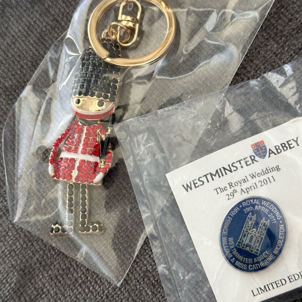 New British Soldier Rhinestone Keychain & Royal Wedding Commemorative Pin